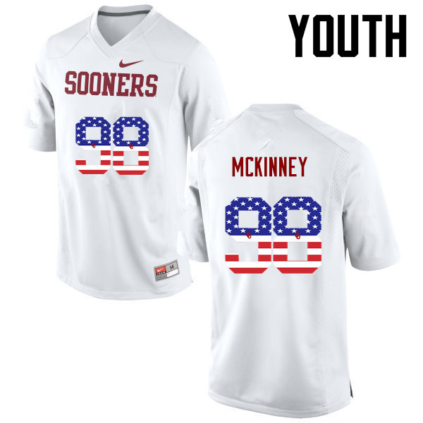 Youth Oklahoma Sooners #98 Zacchaeus McKinney College Football USA Flag Fashion Jerseys-White